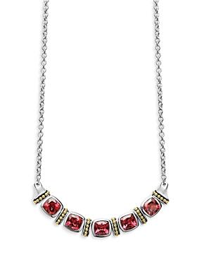 Lagos 18k Yellow Gold & Sterling Silver Caviar Color Rhodolite Garnet Multi Stone Statement Necklace, 16-18