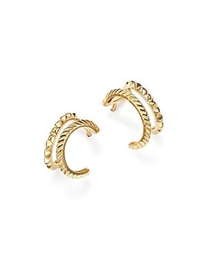 14k Yellow Gold Textured Double Huggie Hoop Earrings - 100% Exclusive