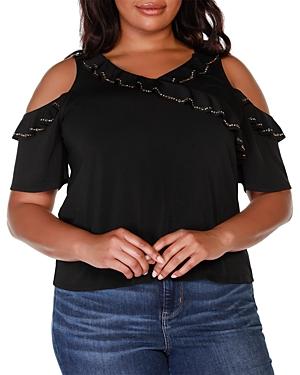 Belldini Plus Ruffled Cold Shoulder Top