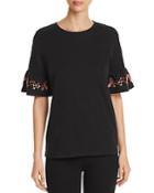 Alison Andrews Embroidered Smocked-sleeve Top