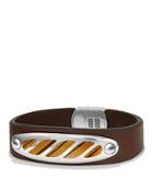 David Yurman Graphic Cable Leather Id Bracelet In Brown With Tiger's Eye