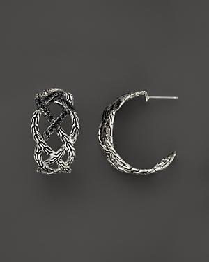 John Hardy Classic Chain Silver Lava Woven Braided Saddle Hoop Earrings With Black Sapphire - Bloomingdale's Exclusive