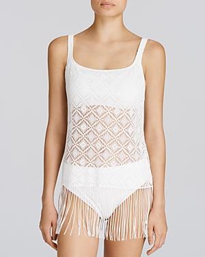 Profile By Gottex Charleston D Cup Scoop Crochet Fringe Tankini Top