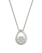 Diamond Cluster Teardrop Pendant Necklace In 14k White Gold, .35 Ct. T.w.
