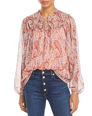 Aqua Paisley Print Peasant Top