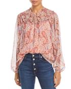 Aqua Paisley Print Peasant Top