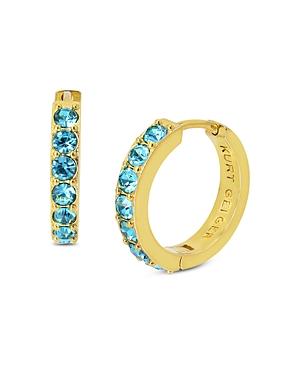 Kurt Geiger London Blue Crystal Huggie Hoop Earrings In Gold Tone