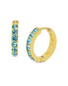 Kurt Geiger London Blue Crystal Huggie Hoop Earrings In Gold Tone