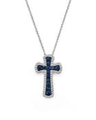 Sapphire And Diamond Cross Pendant Necklace In 14k White Gold, 18 - 100% Exclusive