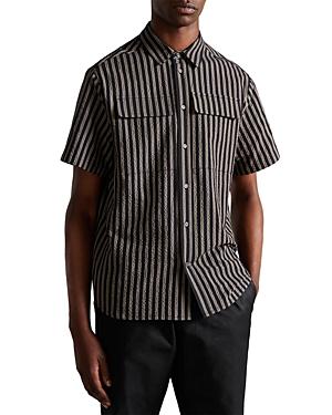 Ted Baker Lerato-mib Seersucker Utility Short Sleeve Striped Shirt