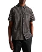 Ted Baker Lerato-mib Seersucker Utility Short Sleeve Striped Shirt