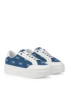 Mcm Women's Skyward Monogram Print Blue Platform Sneakers