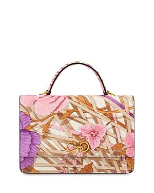 Salvatore Ferragamo Floral Print Leather Satchel