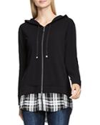 Vince Camuto Terry & Plaid Contrast Hoodie