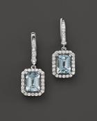 Aquamarine And Diamond Drop Earrings In 14k White Gold