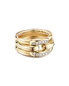 David Yurman 18k Yellow Gold Thoroughbred Cushion Link Ring With Diamonds