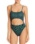 Aqua Leopard-print Scoop Cutout One Piece Swimsuit - 100% Exclusive