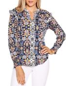 Belldini Printed Ruffled Split Neck Top