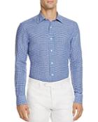 Canali Small Check Linen Regular Fit Button-down Shirt