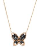 Bloomingdale's Black & White Diamond Butterfly Pendant Necklace In 14k Yellow Gold - 100% Exclusive
