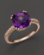 Amethyst Cushion Ring With Diamonds In 14k Rose Gold - 100% Exclusive