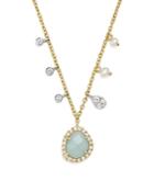 Meira T 14k White & Yellow Gold Milky Aquamarine, Diamond & Dangling Cultured Freshwater Seed Pearl Necklace, 16