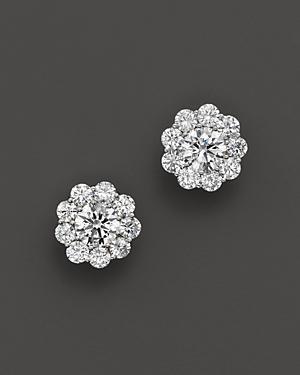 Certified Diamond Cluster Stud Earrings In 14k White Gold, 2.50 Ct. T.w.