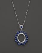 Sapphire And Diamond Pendant Necklace In 14k White Gold, 18