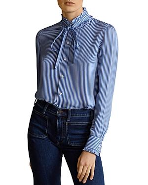 Polo Ralph Lauren Ruffled Striped Silk Blouse