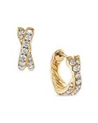 David Yurman 18k Yellow Gold Diamond Pave Crossover Huggie Hoop Earrings