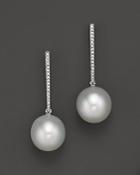 Oval White South Sea Cultured Pearl Earrings With Diamonds In 14k White Gold, 12-13mm