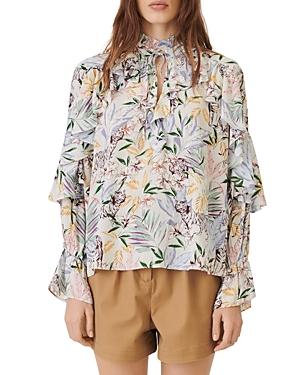 Maje Letrany Ruffle Printed Top