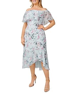 Adrianna Papell Plus Watercolor Floral Off-the-shoulder Dress