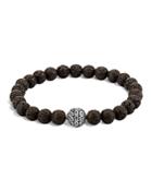 John Hardy Men's Sterling Silver Classic Chain Large Beaded Bracelet With Black Volcanic Rock