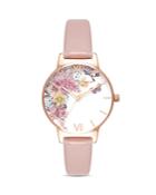 Olivia Burton Enchanted Garden Pink Vegan Leather Strap Watch, 30mm