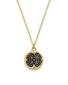 Armenta 18k Yellow Gold & Blackened Sterling Silver Old World Pave Champagne Diamond Carved Disc Pendant Necklace, 16
