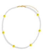 Adinas Jewels Smiley Face & Faux Pearl Beaded Choker Necklace In Gold Tone, 14-17