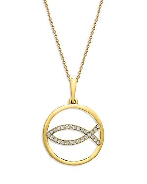 Bloomingdale's Diamond Accent Fish Circle Pendant Necklace In 14k Yellow Gold, 0.10 Ct. T.w. - 100% Exclusive