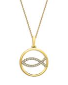 Bloomingdale's Diamond Accent Fish Circle Pendant Necklace In 14k Yellow Gold, 0.10 Ct. T.w. - 100% Exclusive