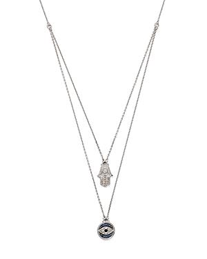 Judith Ripka Sterling Silver La Petite Hamsa And Evil Eye Pendant Necklace With Black And Blue Sapphire, 17