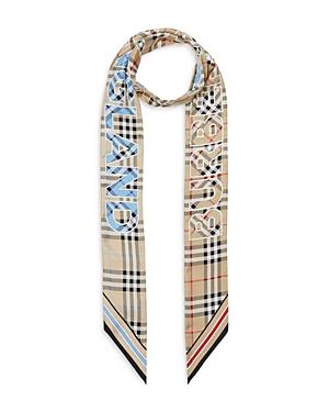 Burberry Logo Print Vintage Check Silk Skinny Scarf