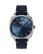 Hugo #own Blue Leather Strap Watch, 40mm