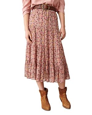 Ba & Sh Monder Floral Print Tiered Midi Skirt