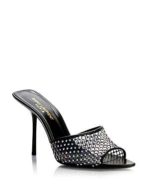 Saint Laurent Women's Giqua Pointed Peep Toe Rhinestone Adorned High Heel Sandals