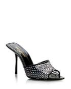 Saint Laurent Women's Giqua Pointed Peep Toe Rhinestone Adorned High Heel Sandals