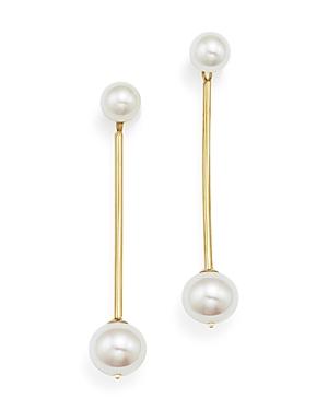 Linear Front-back Drop Earrings With Cultured Freshwater Pearls In 14k Yellow Gold, 5mm