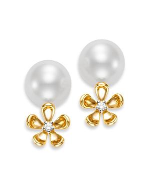 Bloomingdale's Fiore Cultured Freshwater Pearl & Diamond Flower Stud Earrings In 14k Gold - 100% Exclusive