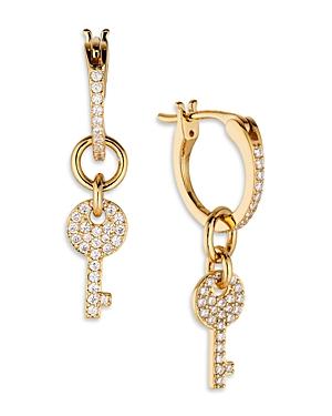 Aoja By Nadri Cheeky Pave Key Charm Hoop Earrings
