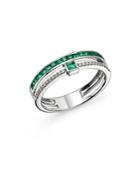 Bloomingdale's Emerald & Diamond Double Row Band In 14k White Gold - 100% Exclusive