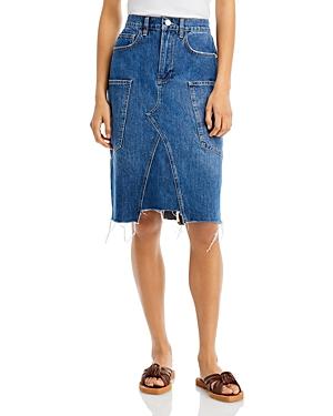 Frame Patch Pocket Jean Skirt In Blue Cloud